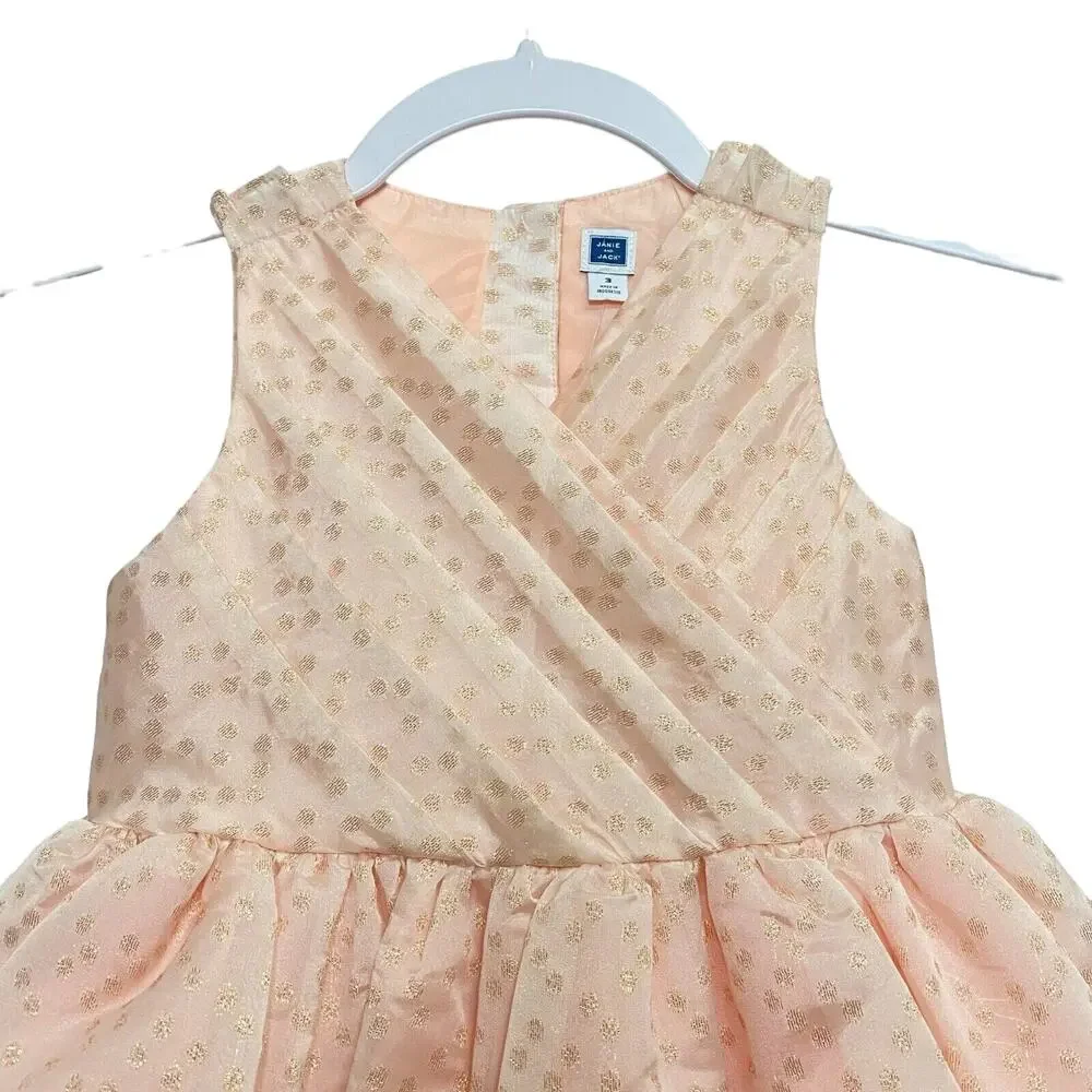 Janie and Jack Beautiful Peach Easter Overlay Dress Size 3 Girls Pleated‎